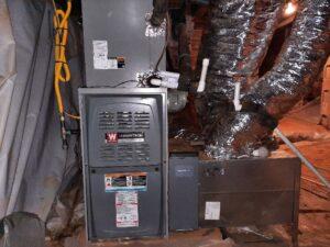 New furnace in residential attic space.