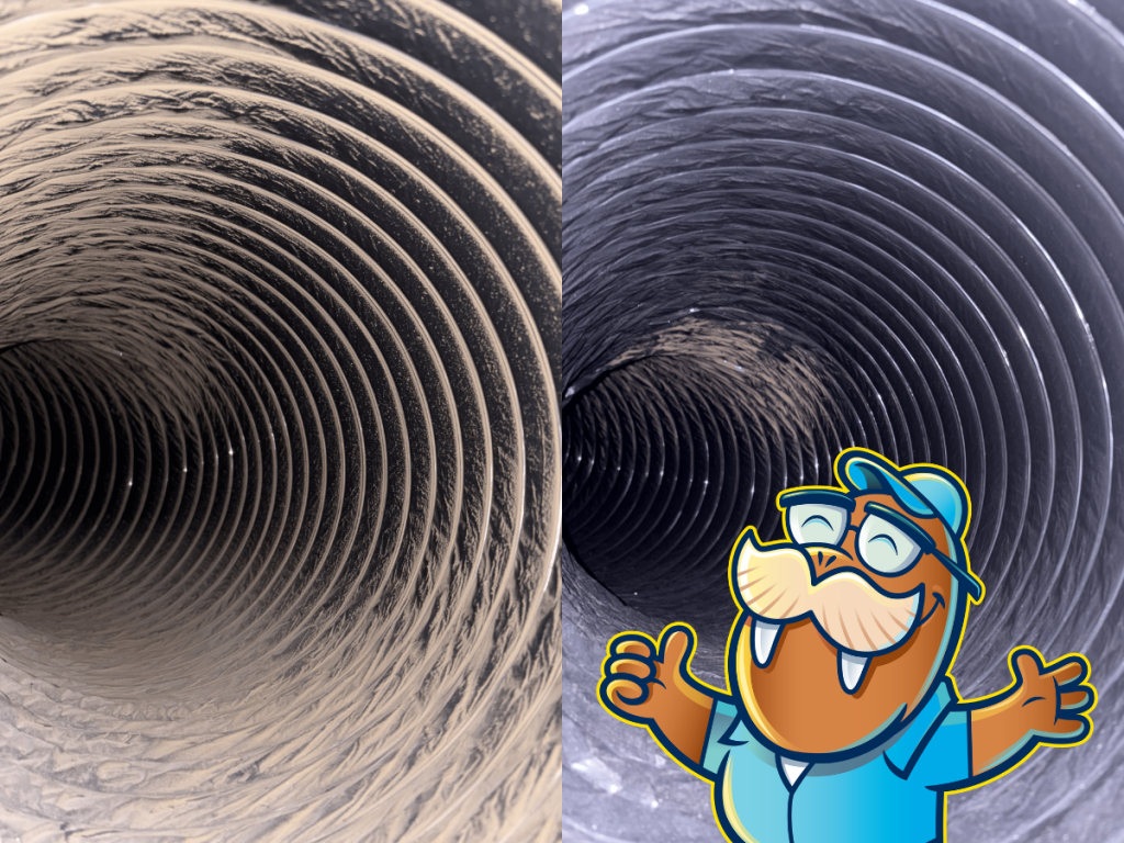 Before and After Ducts. One is dusty and the other is clean and shiny.