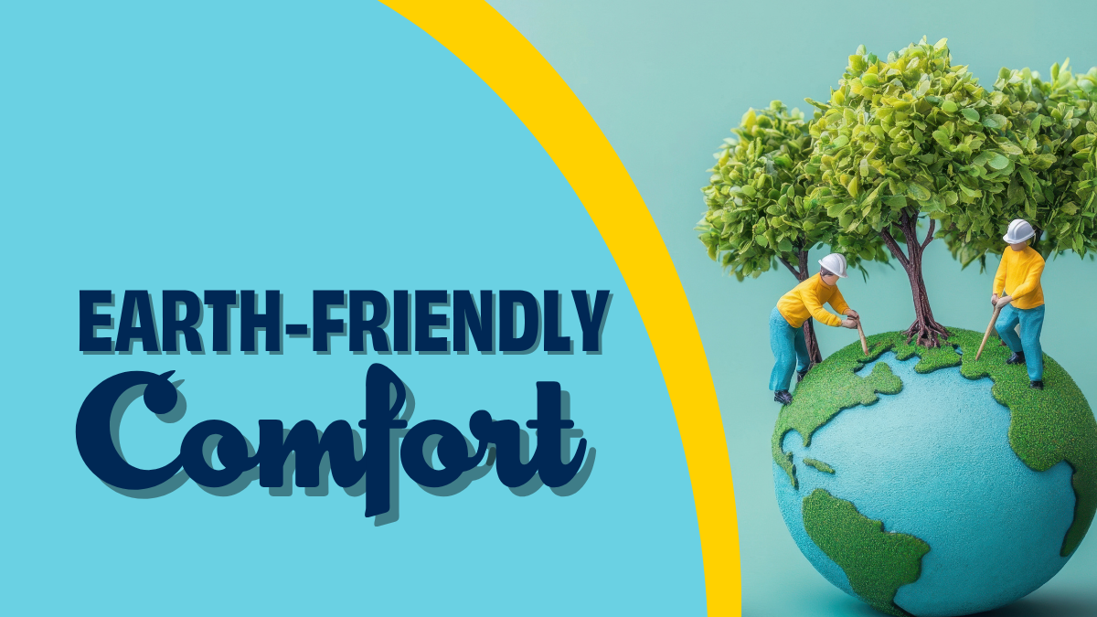 Earth-friendly comfort. men planting trees on the planet earth.