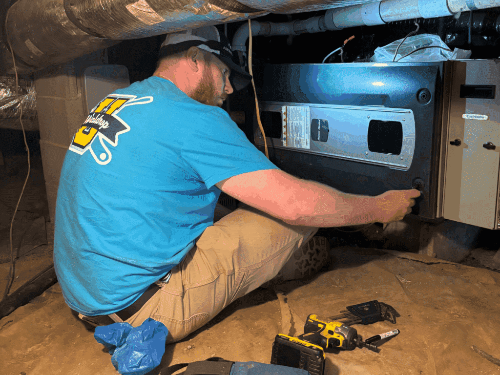 Waldrop U student in crawlspace getting hands on experience.