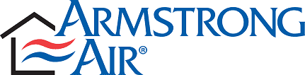 Armstrong Air logo with a stylized house roof and red and blue waves beside the name ARMSTRONG AIR.
