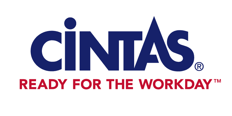 Cintas logo with the blue wordmark and the red slogan 'READY FOR THE WORKDAY'.