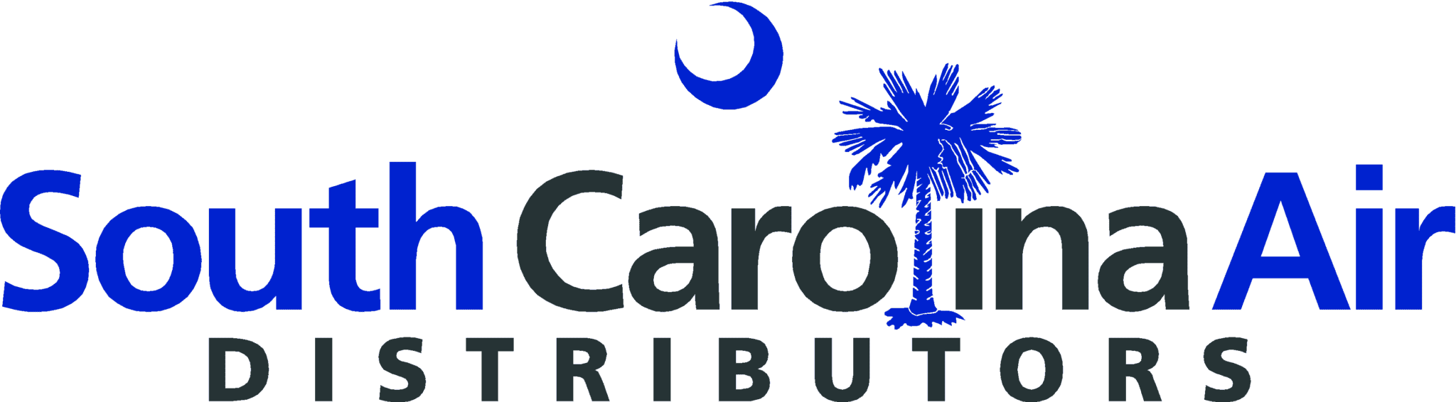 South Carolina Air Distributors logo with a blue crescent moon and palm tree above the text
