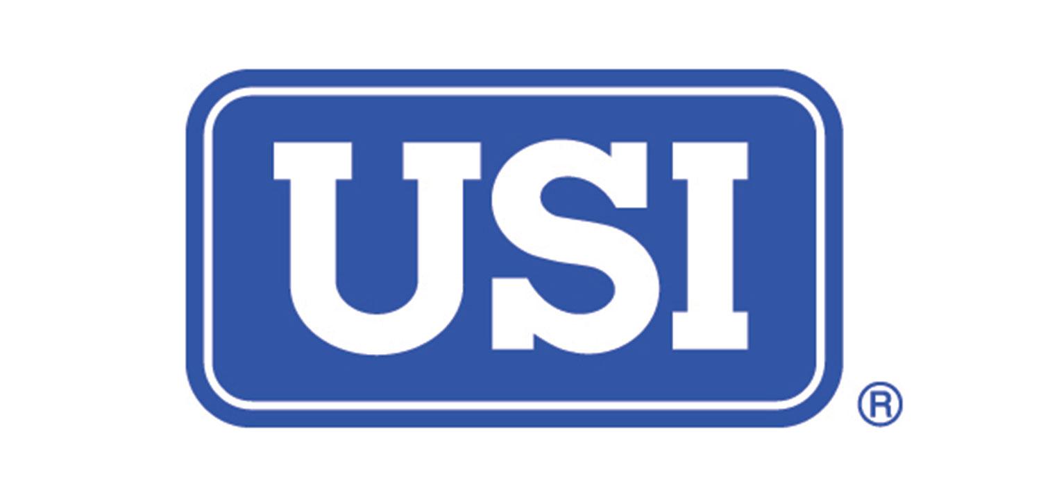 USI company logo: blue rounded rectangle with white 'USI' letters and double white border line