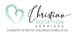 Logo for Christian Adoption Service featuring two teal hearts and elegant script text, set on a light background.