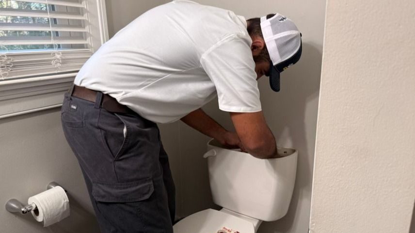 Waldrop plumber repairing a toilet in an emergency